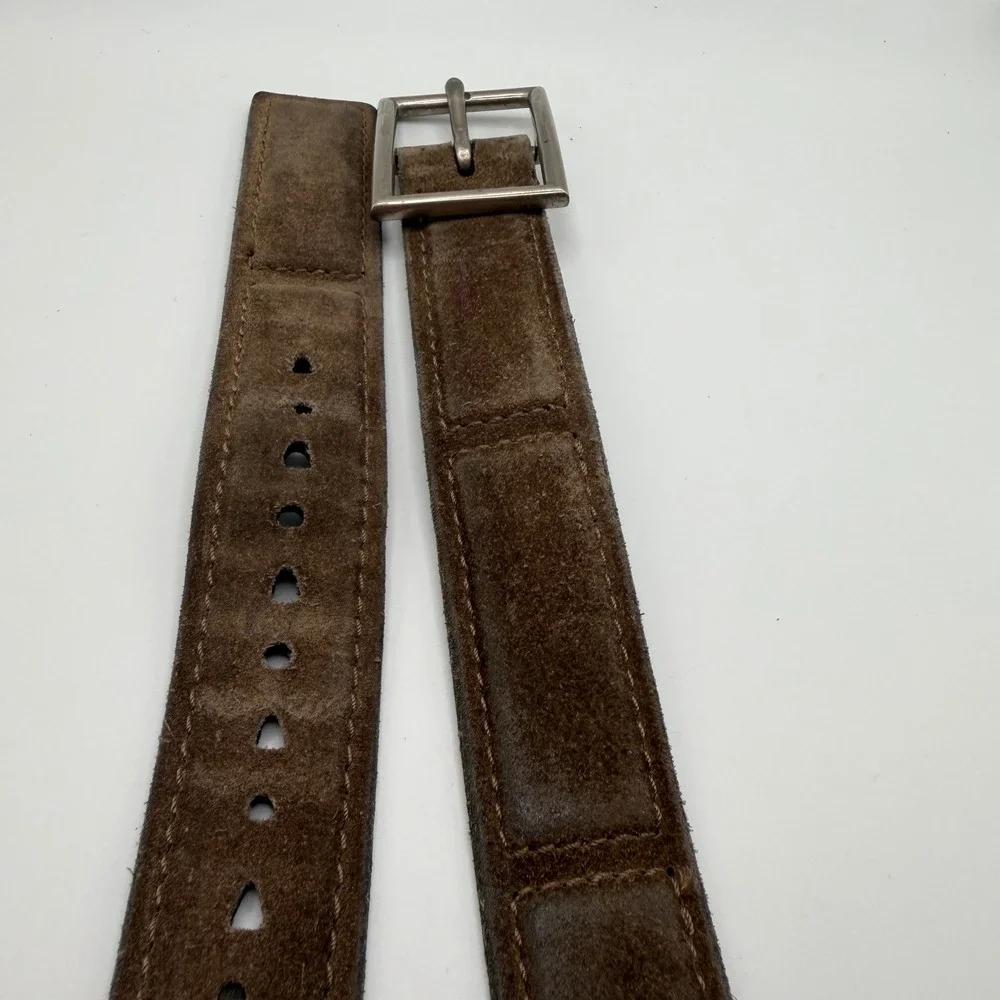 Cole Haan Mens Belt‎ Black Leather Brown Suede Silver Buckle Casual Size 36